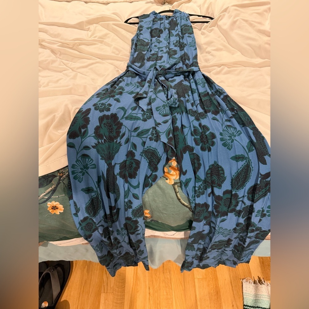 NWT Corey Lynn Calter Teal and Navy Floral Jumpsuit Women’s Small